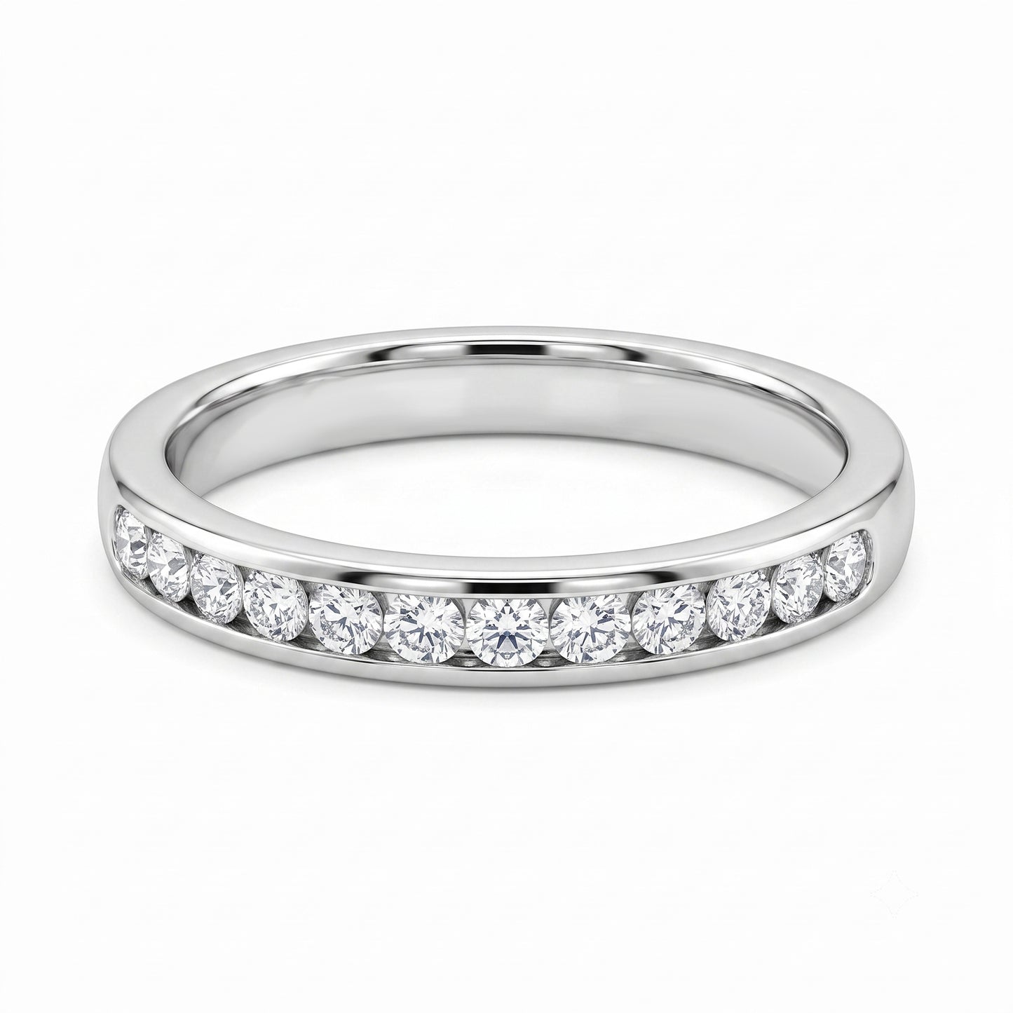 Channel Set Round Brilliant Cut Natural Diamond Wedding Ring