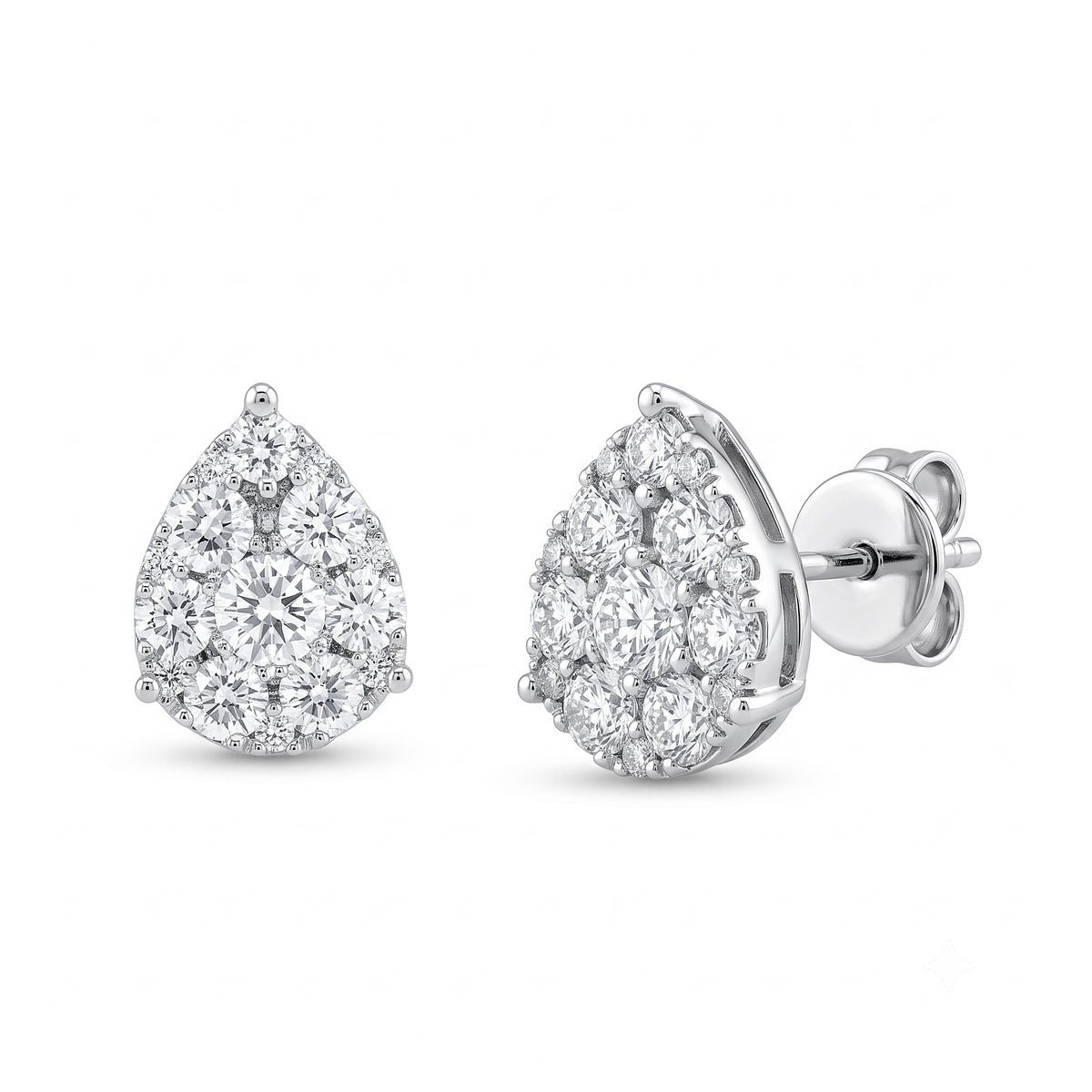 Round Brilliant Cut Natural Diamond Pear Shape Cluster Earrings