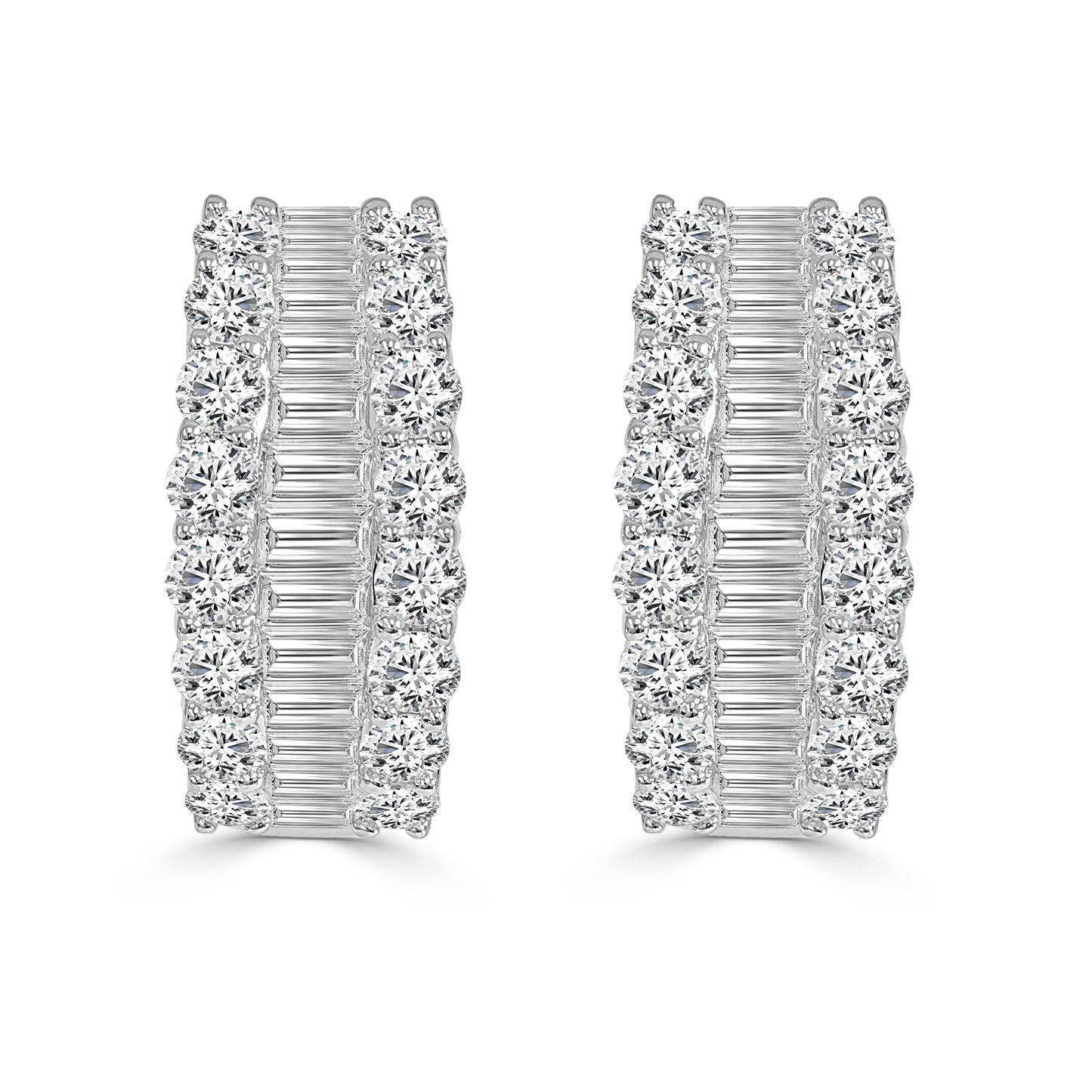 Round and Baguette Natural Diamond Hoop Earrings
