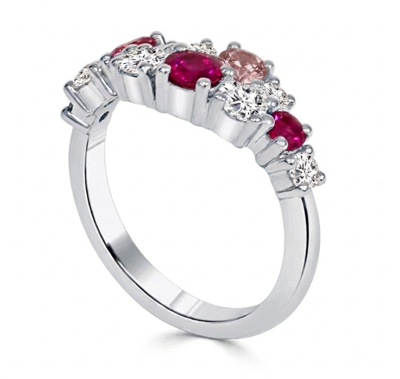 Ruby, Diamond and Spinel Cluster Dress Ring in 18K White Gold