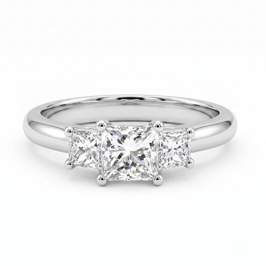 Princess Cut Natural Diamond Trilogy Ring