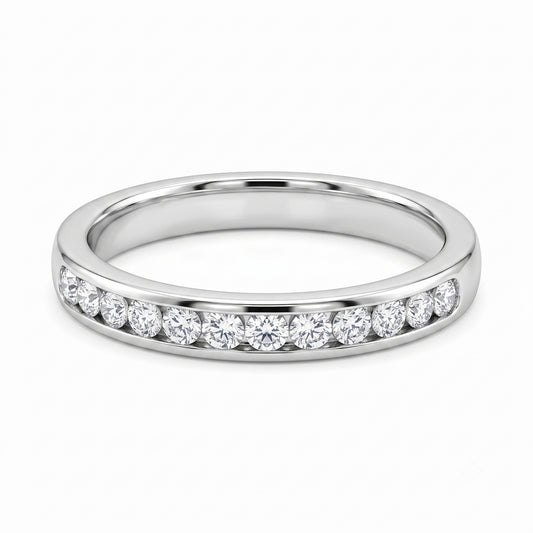Channel Set Round Brilliant Cut Natural Diamond Wedding Ring