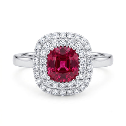 Ruby and Natural Diamond Double Halo Dress Ring