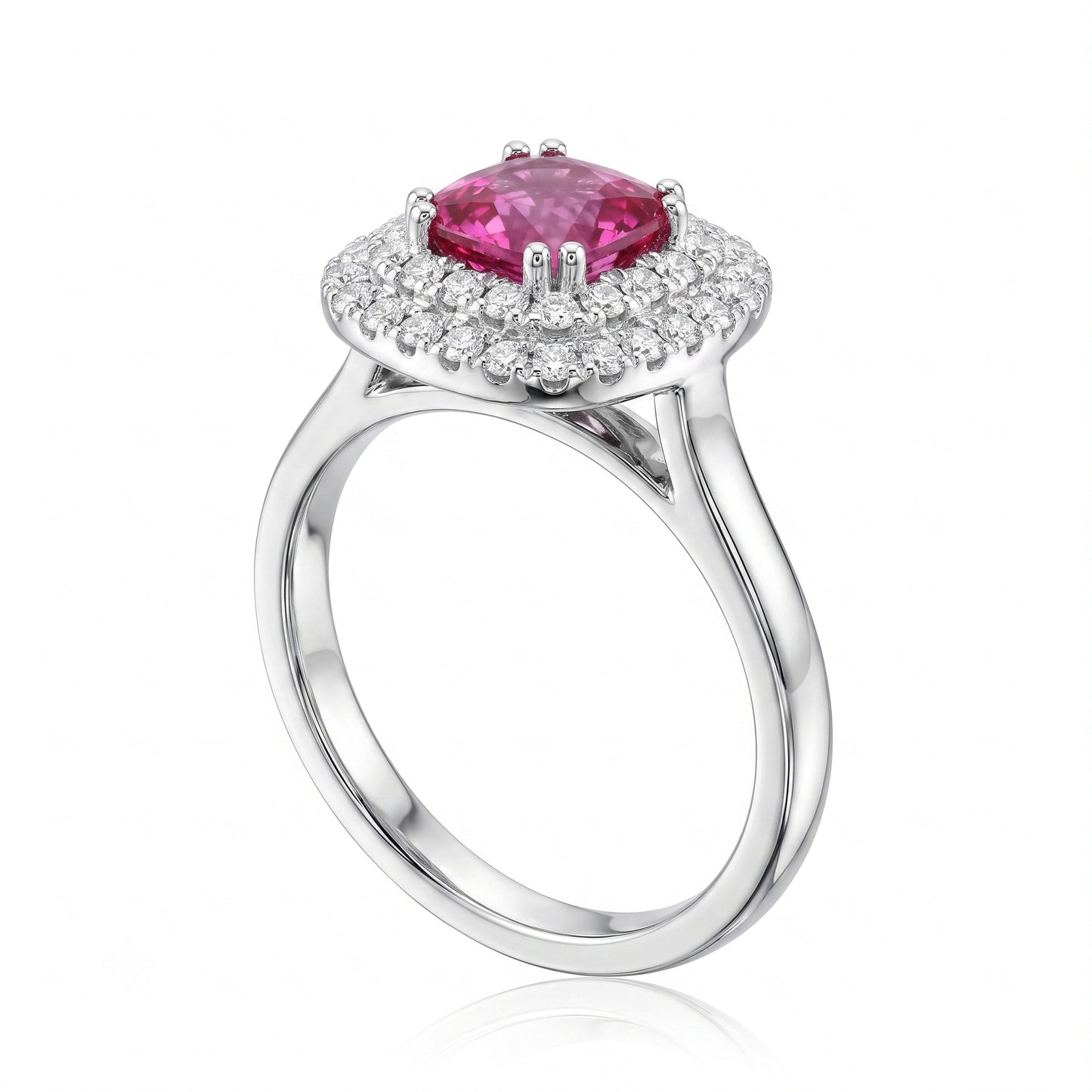 Ruby and Natural Diamond Double Halo Dress Ring