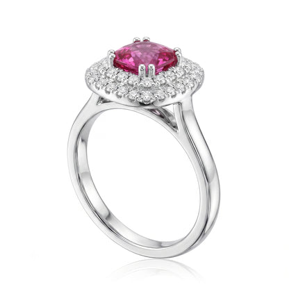 Ruby and Natural Diamond Double Halo Dress Ring