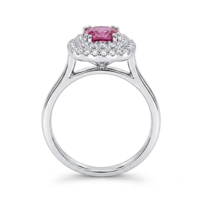 Ruby and Natural Diamond Double Halo Dress Ring