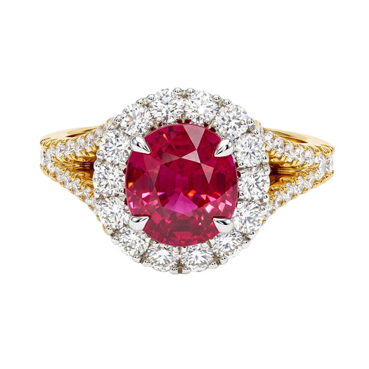 Ruby and Round Brilliant Cut Dress Ring