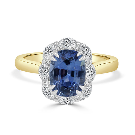 Ceylon Sapphire and Diamond Halo Dress Ring