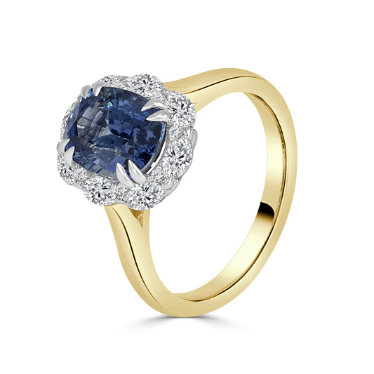 Ceylon Sapphire and Diamond Halo Dress Ring