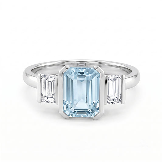 Aquamarine & Natural Diamond Dress Ring
