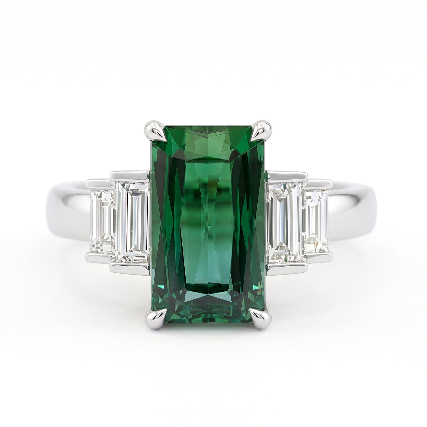 Blue Green Tourmaline and Diamond Dress Ring