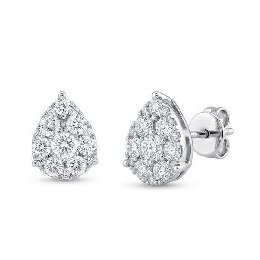 Round Brilliant Cut Natural Diamond Pear Shape Cluster Earrings