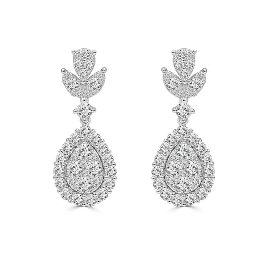 Round Brilliant Cut Natural Diamond Drop Earrings