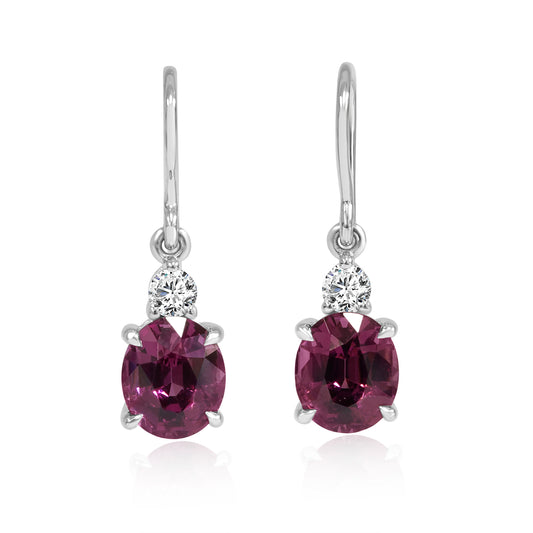 3.77 Carat Rhodolite & Diamond Drop Earrings