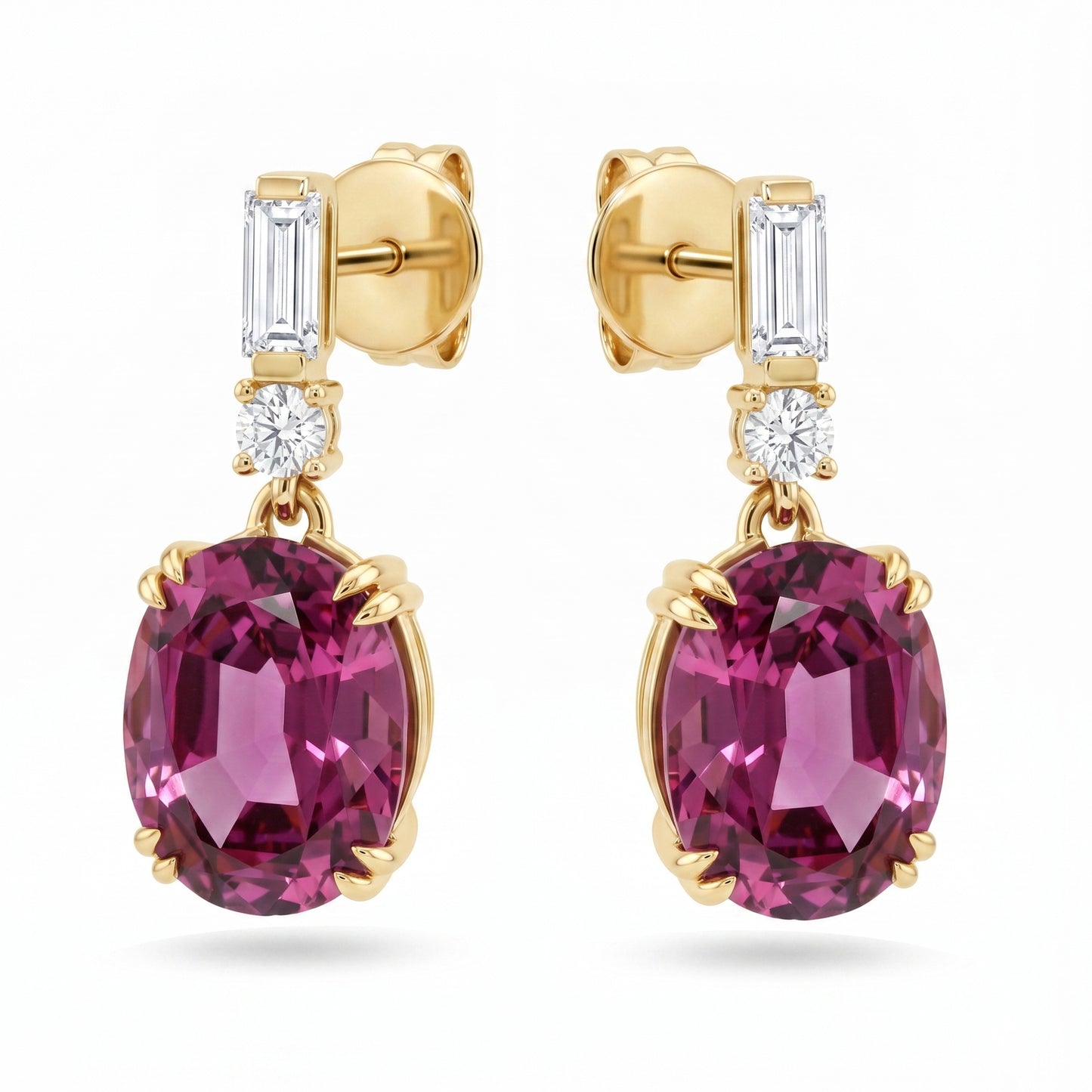 Rhodolite and Diamond Drop Earrings
