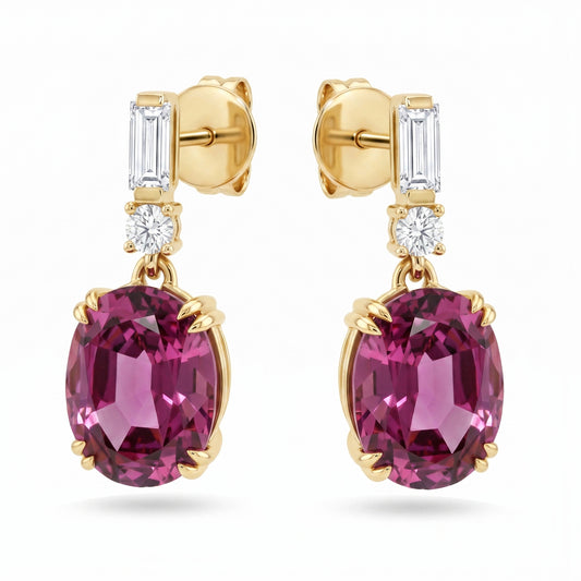 Rhodolite and Diamond Drop Earrings