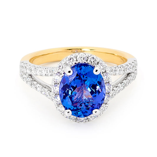 Oval Tanzanite Diamond Halo Dress Ring image 0