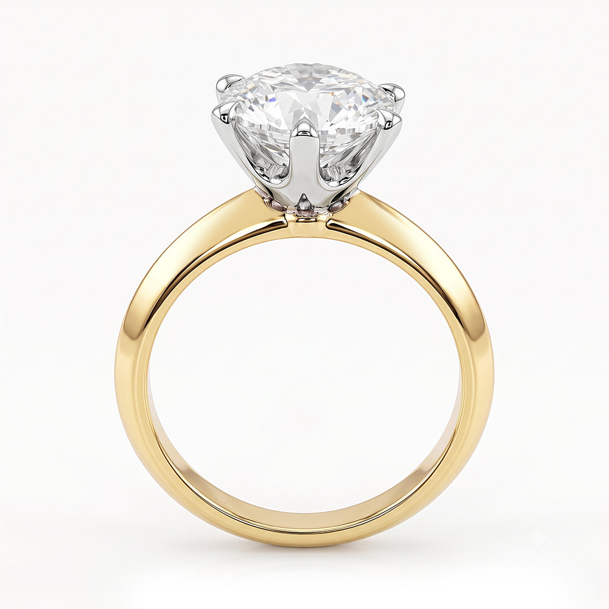A classic solitaire engagement ring featuring a 3 ct brilliant round-cut  lab diamond set in a polished yellow gold band  side view