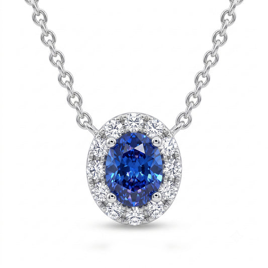 Ceylon Sapphire and Natural Diamond Pendant