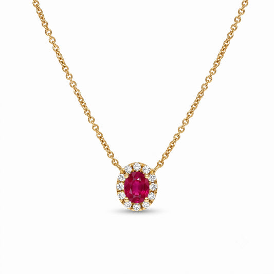 Ruby and Diamond Halo Pendant