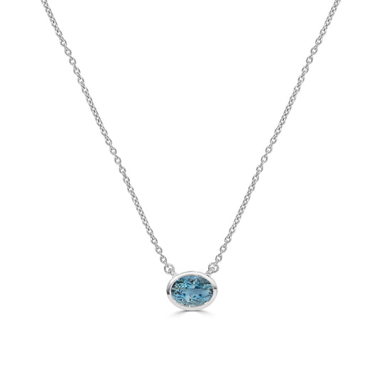18K Gold Aquamarine Bezel Set Pendant