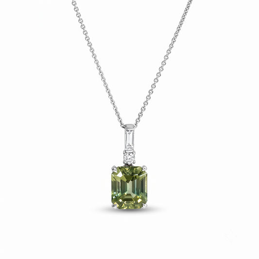 Green Tourmaline and Natural Diamond Pendant