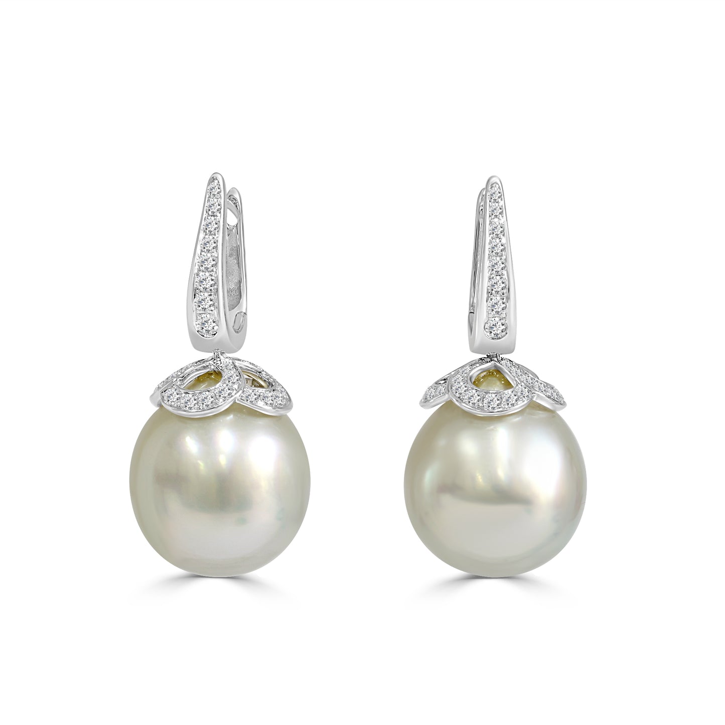 Australian South Sea Pearl Ornate Drop Hoop Earrings