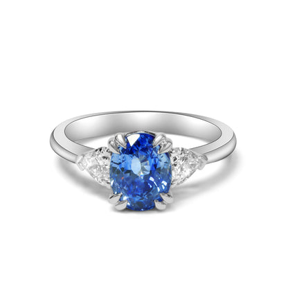 Oval Ceylon Sapphire and Diamond Trilogy Ring image 0