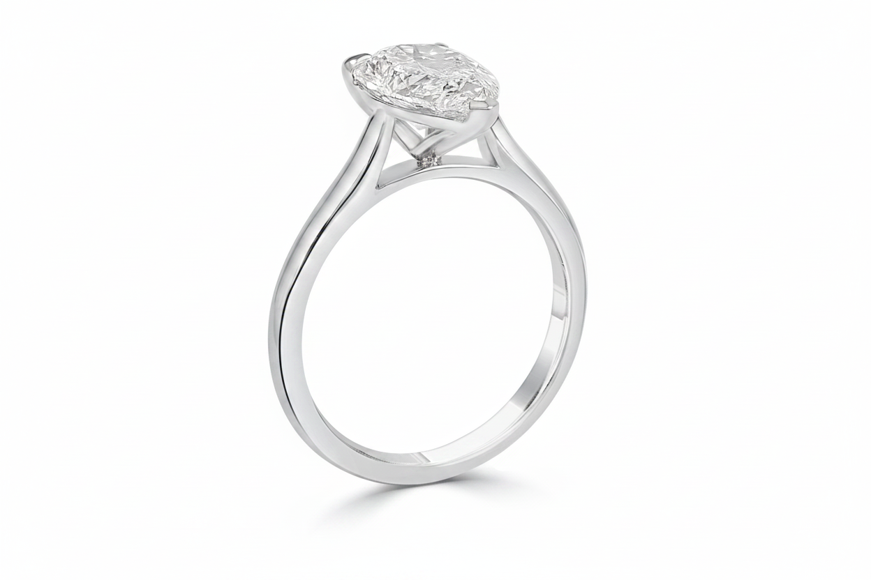 White Gold ring with a 3ct lab diamond on a white background