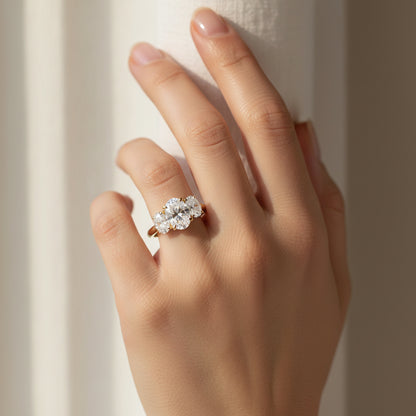 Astra - 18K Gold Oval Cut Trilogy Lab Grown Engagement Ring