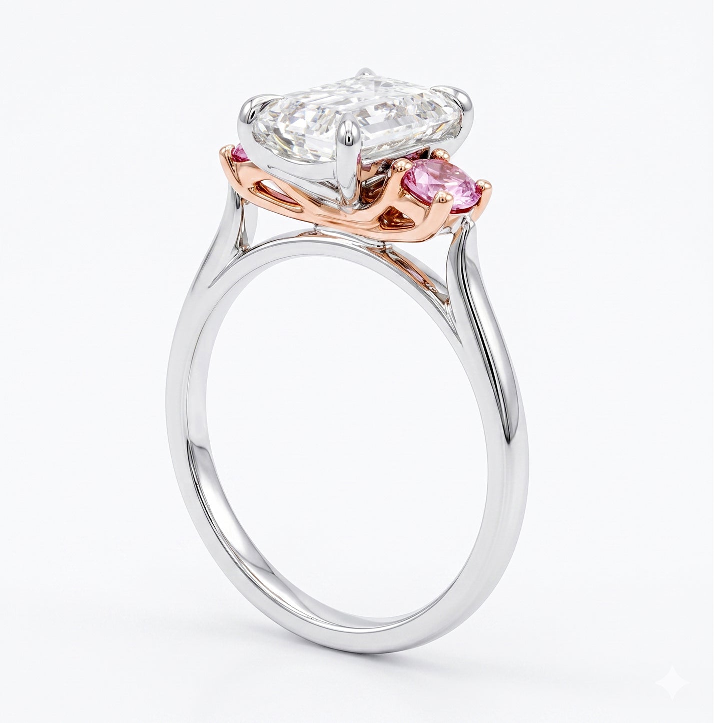 Elarae  - Emerald Cut Lab Grown Diamond and Pink Spinel Engagement Ring