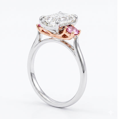 Elarae  - Emerald Cut Lab Grown Diamond and Pink Spinel Engagement Ring