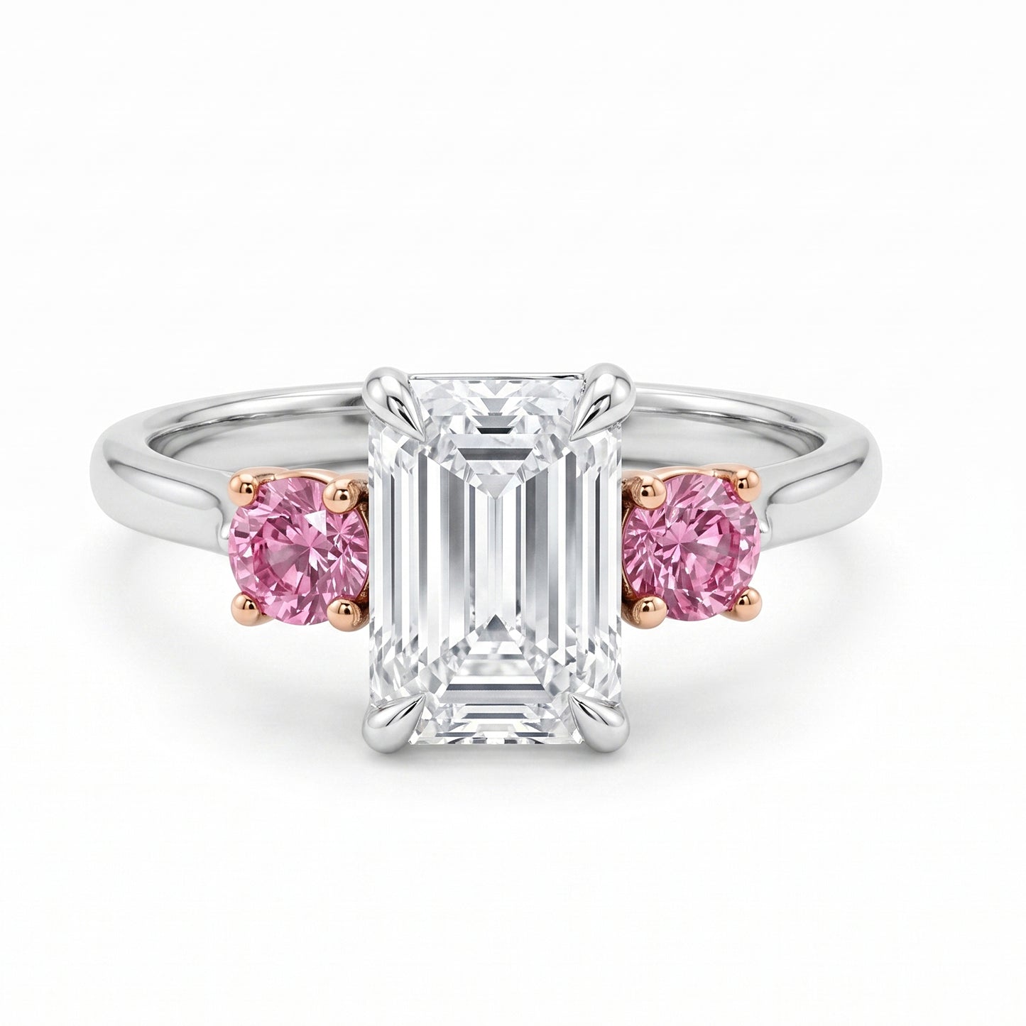 Elarae  - Emerald Cut Lab Grown Diamond and Pink Spinel Engagement Ring