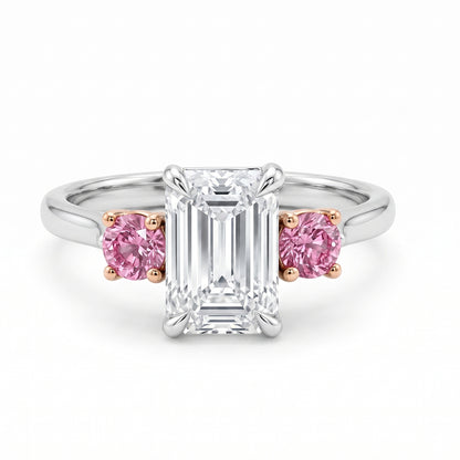 Elarae  - Emerald Cut Lab Grown Diamond and Pink Spinel Engagement Ring