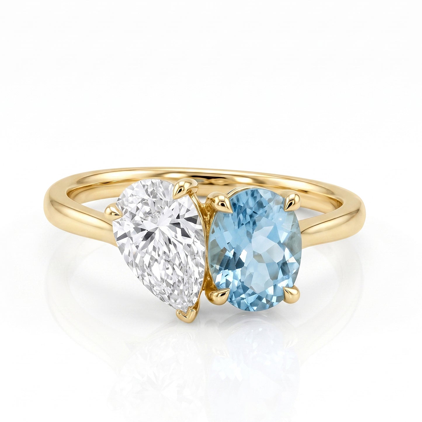 Aquamarine and Pear Cut Lab Grown Diamond Dress Ring