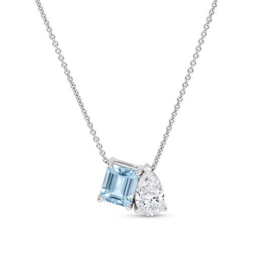Diamond and Aquamarine Duo Pendant