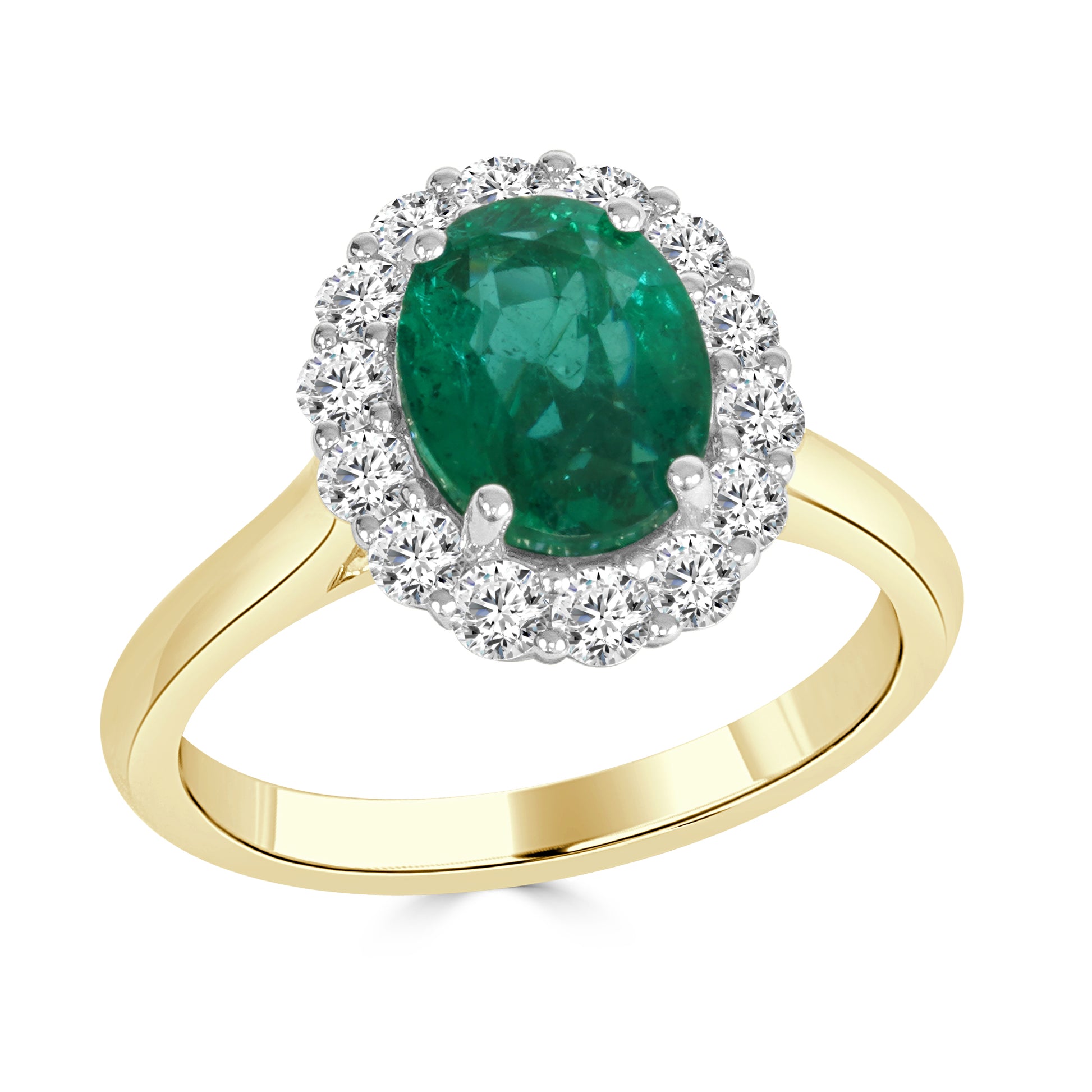 Emerald and Round Brilliant Cut Dress Ring image 1