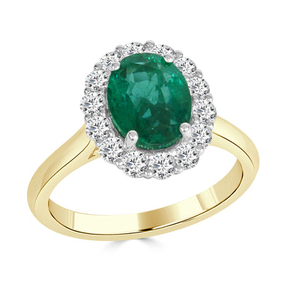 Emerald and Round Brilliant Cut Dress Ring image 1