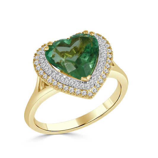 Heart Shape Green Tourmaline and Round Brilliant Cut Diamond Dress Ring image 1