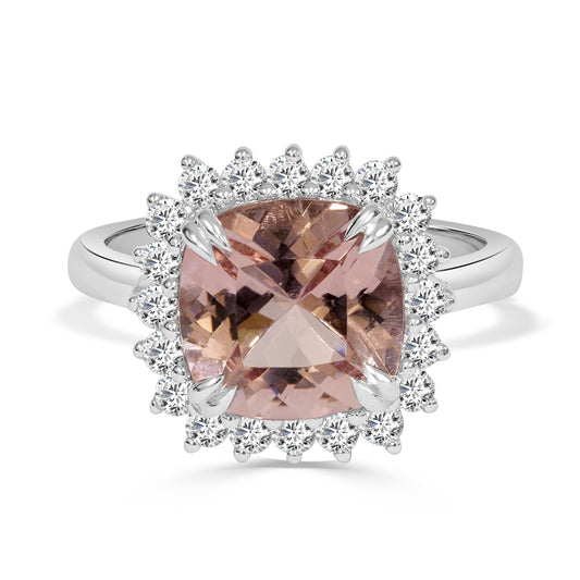 Morganite and Round Brilliant Cut Diamond Halo Ring image 0