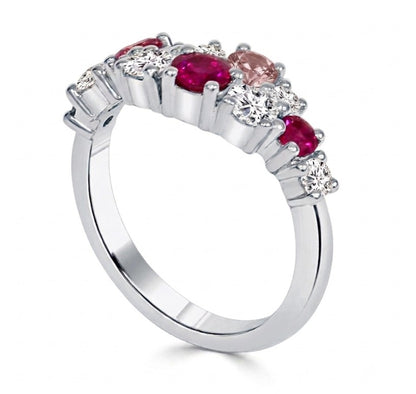 Ruby, Diamond and Spinel Cluster Dress Ring in 18K White Gold