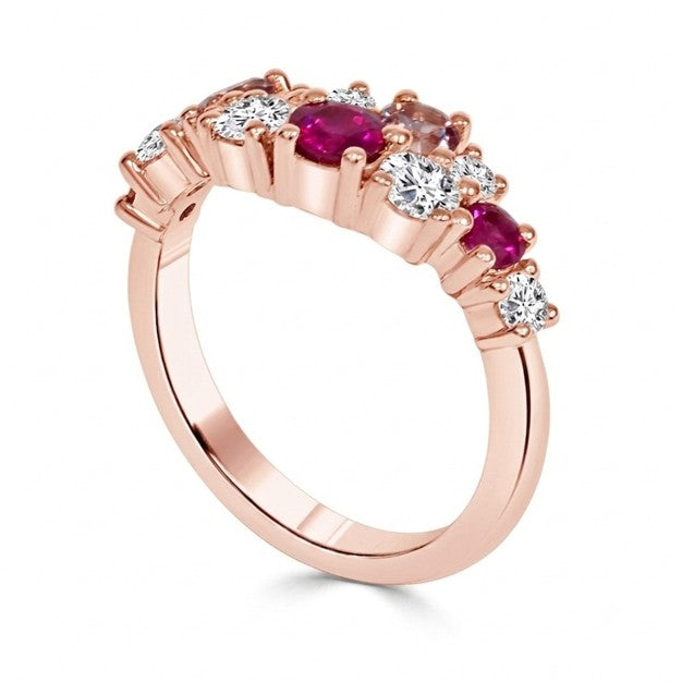 Ruby, Diamond and Spinel Cluster Dress Ring in 18K Rose Gold
