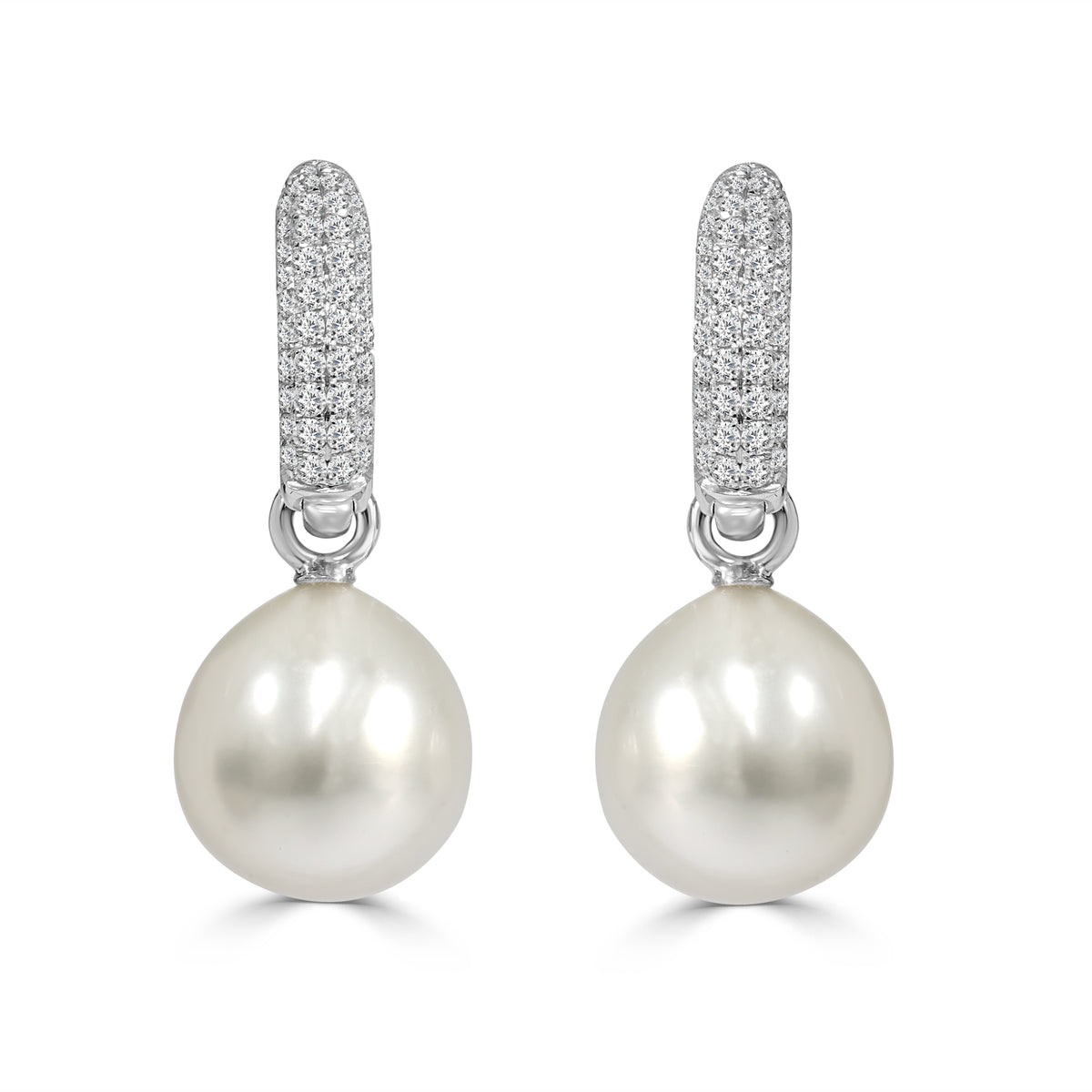 Australian South Sea Pearls and Diamonds set in a pave setting in 18K White Gold