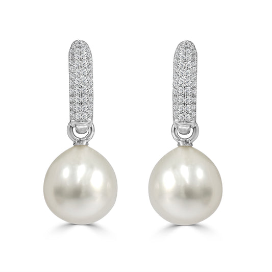 Australian South Sea Pearls and Diamonds set in a pave setting in 18K White Gold