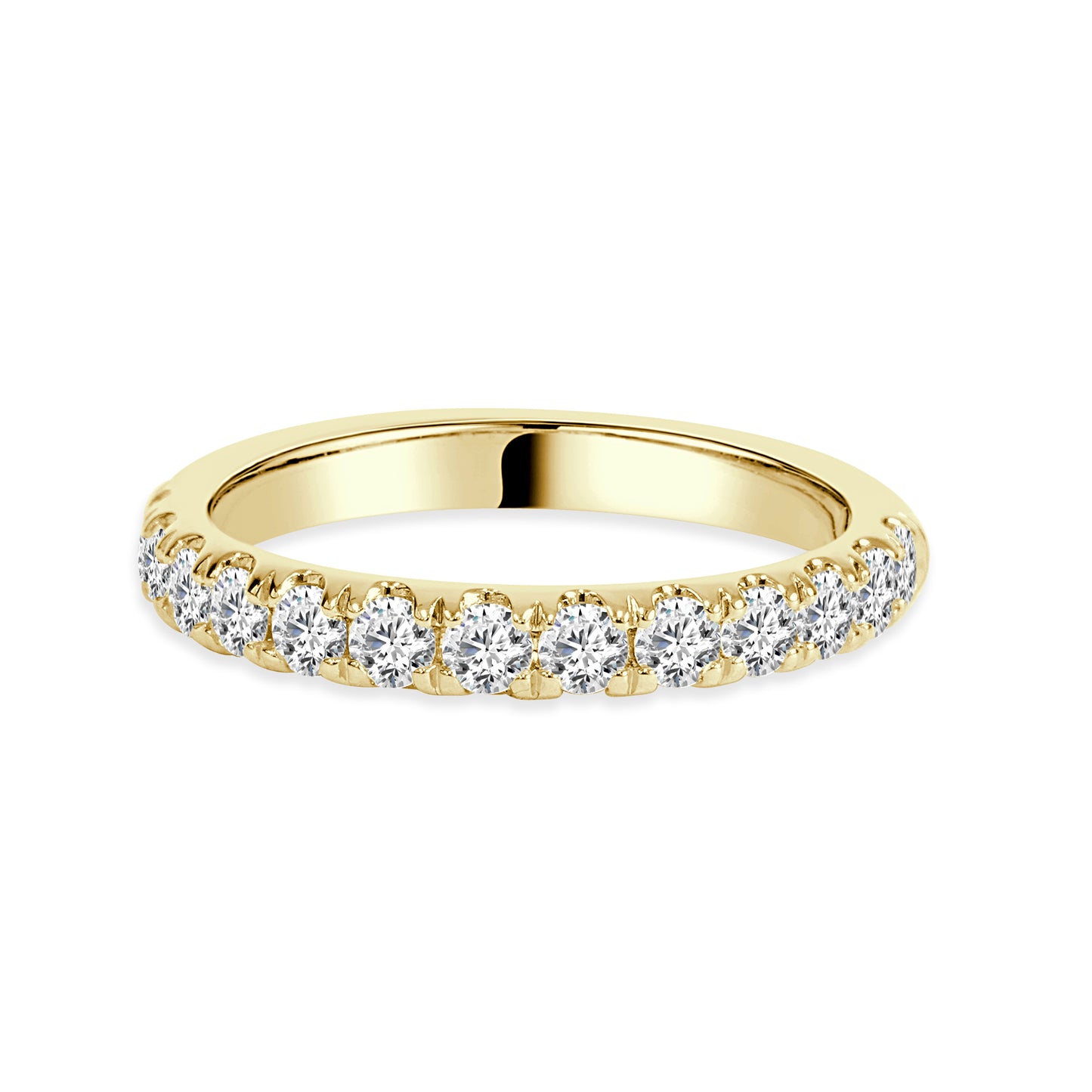 18K Yellow Gold wedding ring with diamonds on a white background