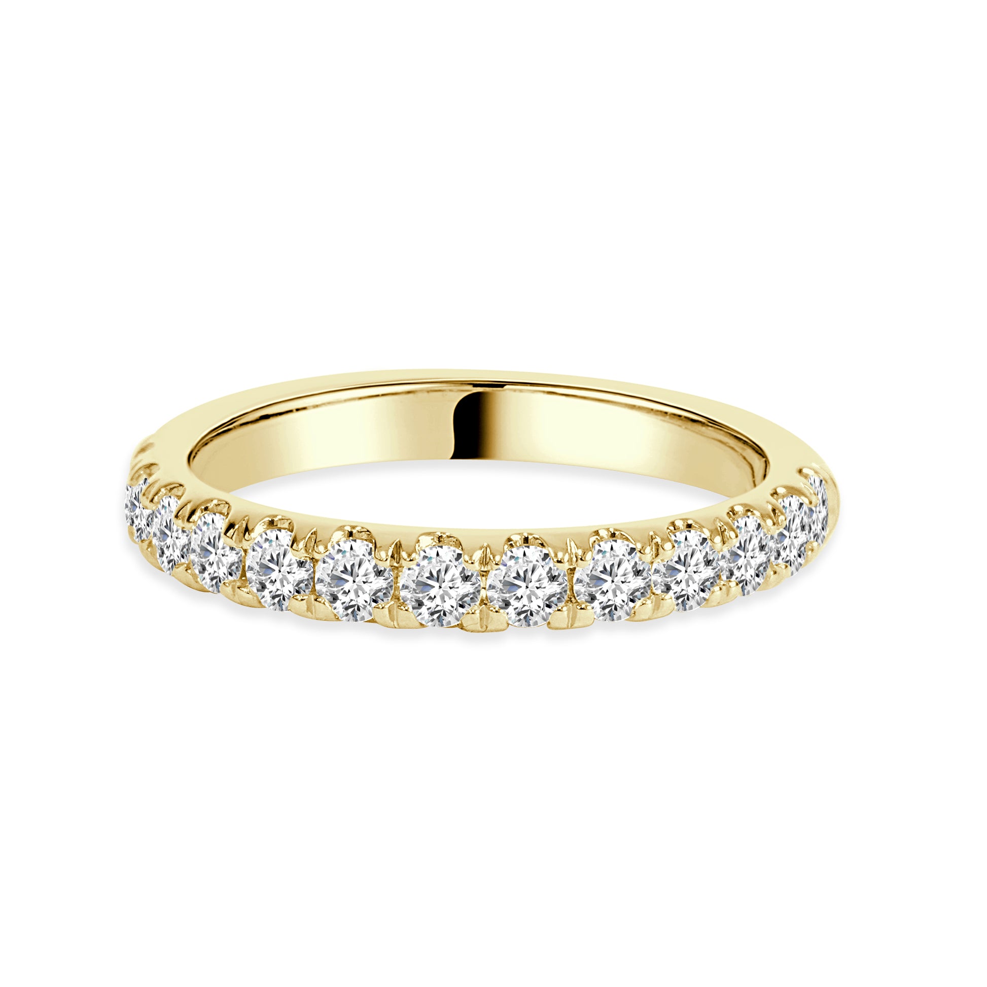18K Yellow Gold wedding ring with diamonds on a white background