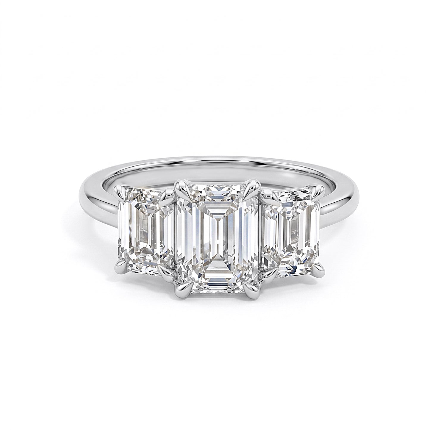 Emerald Cut Lab Grown Diamond Trilogy Ring