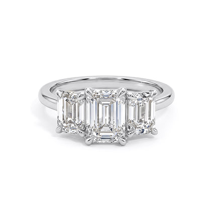 Emerald Cut Lab Grown Diamond Trilogy Ring