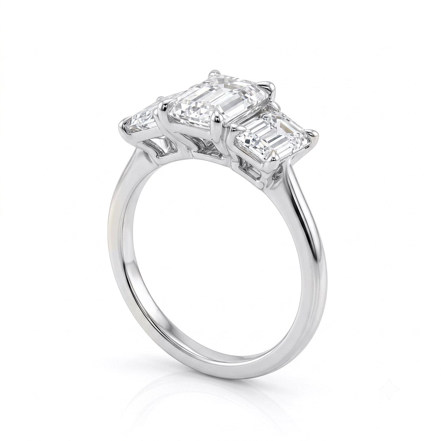 Emerald Cut Lab Grown Diamond Trilogy Ring
