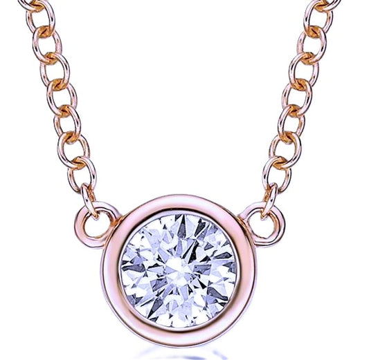 Round Brilliant Cut Bezel Set Diamond with Fine Chain